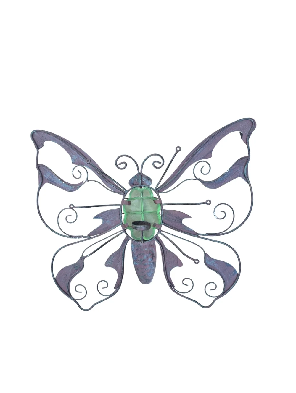 Butterfly Metal Wall Decor w/ Tealight Holder Purple Green 23” x 20” - Picture 3 of 10